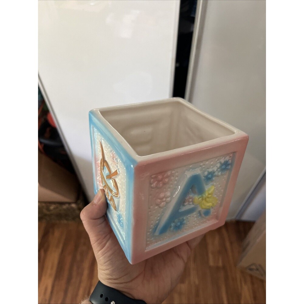 Vintage Pastel Blue and Pink Baby Block Nursery  Planter Rocking Horse Drums